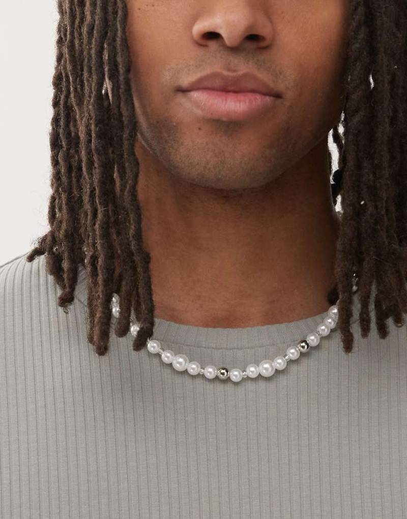 Faded Future - Halskette aus Perlen und Metallkugeln-Weiß von FADED FUTURE