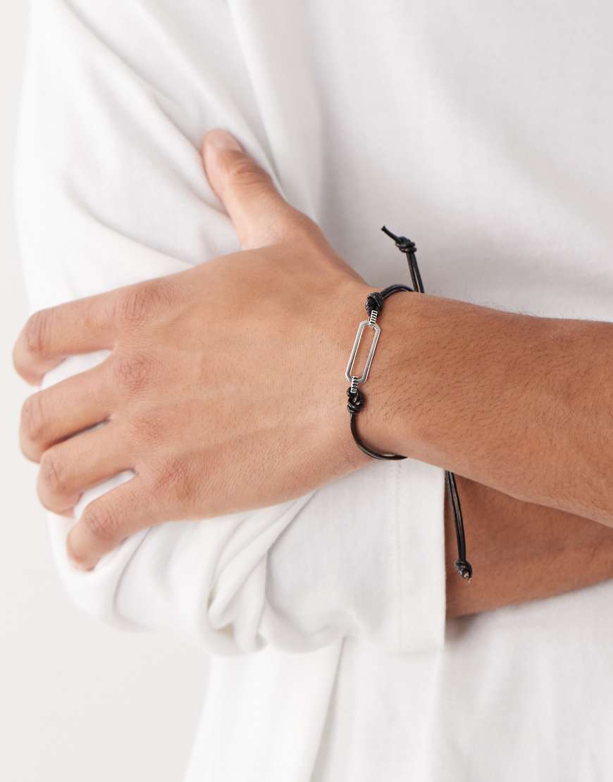 Faded Future - Makramee-Armband aus Leder in Schwarz und Element in Silberoptik von FADED FUTURE