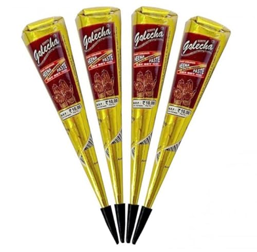 4x FADEDA Golecha 100% Natural Henna Paste Cones Kegel + 1x FADEDA Sticker Mix, No PPD, 125g (braun) 5er SET von FADEDA