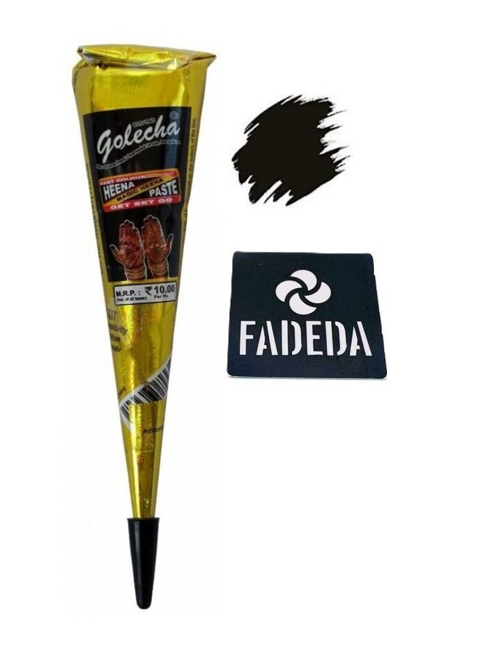 FADEDA Schmuck-Tattoo 1x FADEDA Natural Henna Paste Cones Kegel (Natur-Braun), No PPD, 25g, 1 Stück einzeln, VEGAN, HALAL, 100% Bio von FADEDA