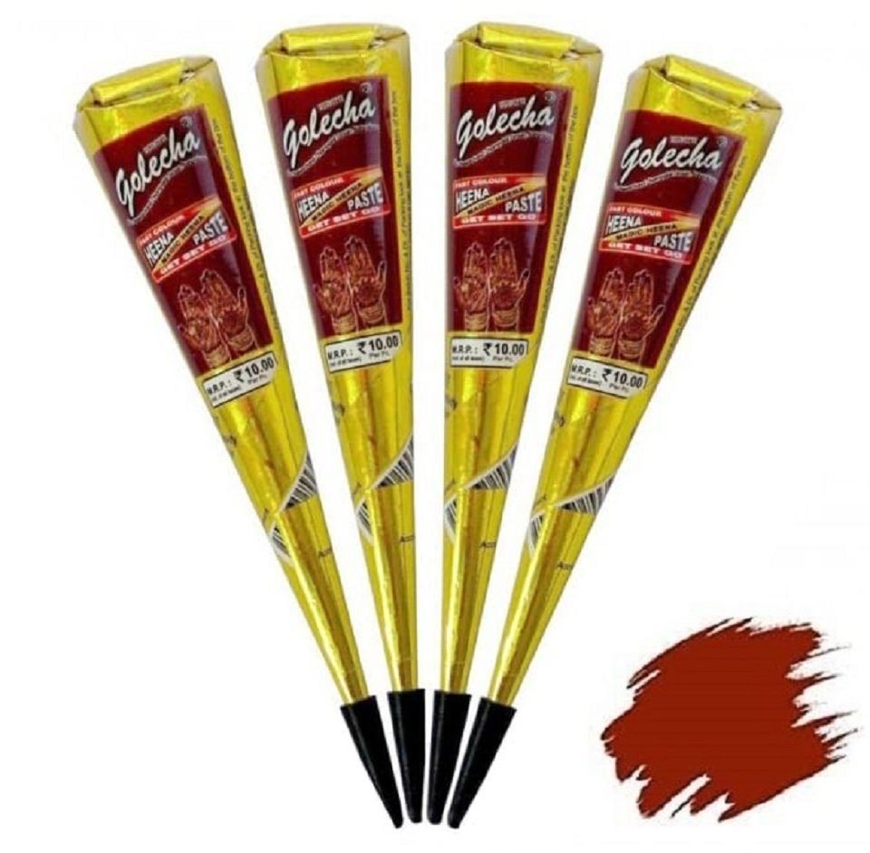 FADEDA Schmuck-Tattoo 4x FADEDA 100% Natural Henna Paste Cones Kegel (Natur-Braun) No Mix, 4 Henna Kegel, VEGAN, HALAL, 100% Bio von FADEDA