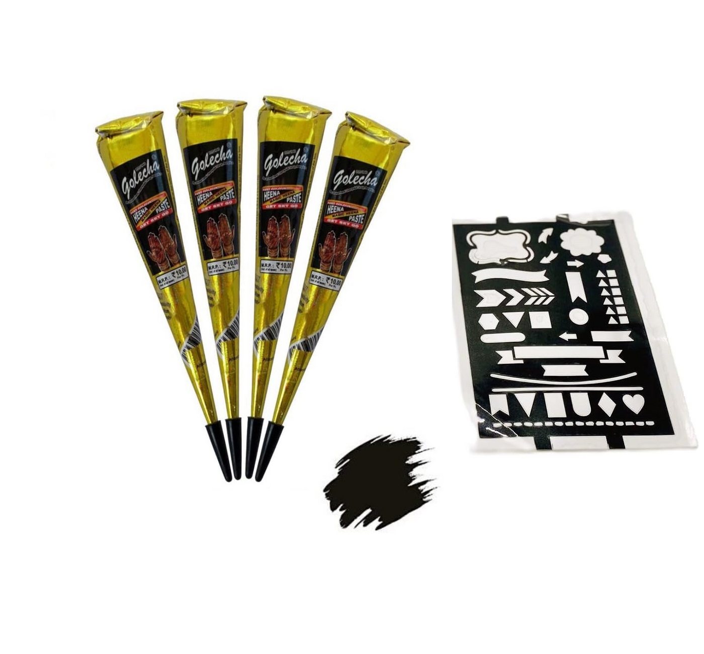 FADEDA Strass-Tattoo 50x FADEDA Natural 4x Henna Paste KEGEL 100 g CONES + 46x Sticker, Viele Miniatur Sticker, VEGAN, HALAL, 100% Bio von FADEDA