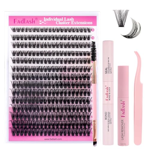 DIY Wimpern Extensions Set FADLASH Cluster Wimpern DIY Wimpern Cluster Set Lashes DIY Wimpern Extensions Lash Bond and Seal Wimpern Pinzette und Wimpern Remover, Wimpernbürste(60D-0.07D-8-16mix Kit) von FADLASH