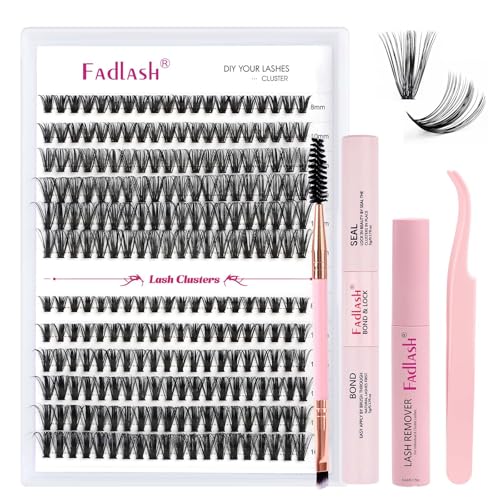 DIY Wimpern Extensions Set FADLASH Cluster Wimpern DIY Wimpern Cluster Set Lashes Wimpern Extensions Lash Bond and Seal Wimpern Pinzette und Wimpern Remover, Wimpernbürste(40+50D-0.07D-8-16mix Kit) von FADLASH