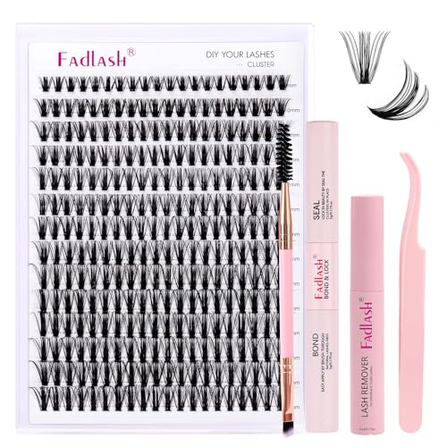 Wimpern Extensions 280 Büschel 50D DIY Lash Extension Set Einzelne Wimpern mit Wimpernkleber und Pinzette, Wimpern Remover und Wimpernbürste zu Hause Individual Lashes 8-16mm 0.07D Curl von FADLASH