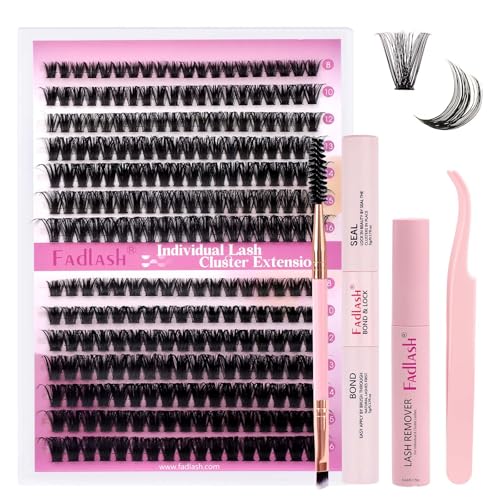 Wimpern Extensions 280 Büschel 60+80D DIY Lash Extension Set Einzelne Wimpern mit Wimpernkleber und Pinzette, Wimpern Remover und Wimpernbürste zu Hause Individual Lashes 8-16mm 0.07D Curl von FADLASH