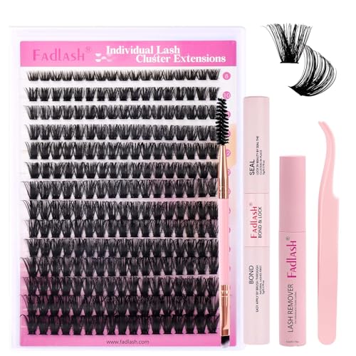 Wimpern Extensions 280 Büschel 80D DIY Lash Extension Set Einzelne Wimpern mit Wimpernkleber und Pinzette, Wimpern Remover und Wimpernbürste zu Hause Individual Lashes 8-16mm 0.07D Curl von FADLASH