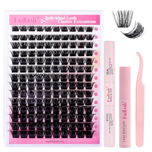 Wimpern Lashes Wimpern Extensions, FADLASH 200D für natürlichen zu Hause mit Wimpernkleber Dauerhaft, Wimpern Pinzette und Wimpern Remover, DIY Gemischte 8-16mm Lash Extension Set (200D-kit) von FADLASH