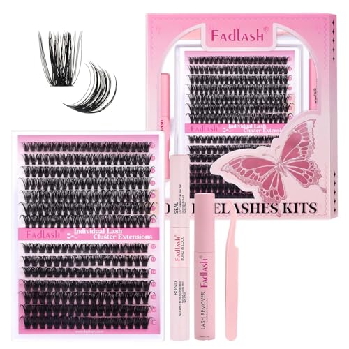 Wimpern Lashes Wimpern Extensions, FADLASH 60D+80D DIY mit Wimpernkleber Dauerhaft, Wimpern Pinzette und Wimpern Remover, Gemischte 12-18mm Lash Extension Set für natürlichen zu Hause von FADLASH