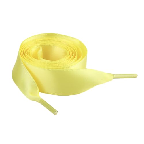 FADTOP Flache Schnürsenkel, Satin, Spitze, 2 cm breit, Sneaker, Freizeitschuhe, modisch, personalisierbar, Unisex, 2 Paar, Hellgelb, 120cm（1 Set） von FADTOP