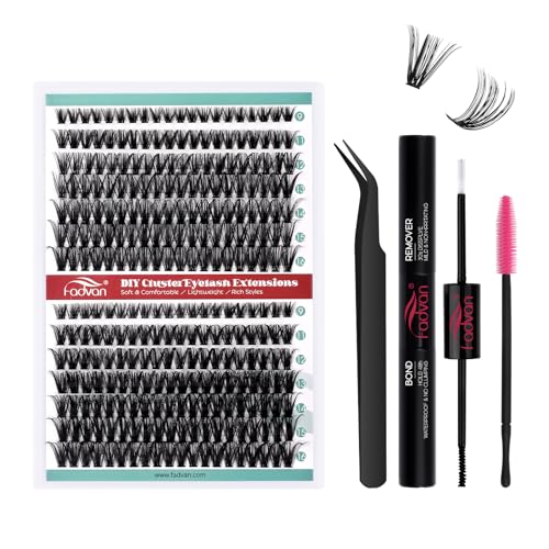 FADVAN Wimpern Extensionsset 280pcs,individuell Wimpern 50D+60D, kommt mit Wimpernkleber und -entferner, Cluster-Wimpernapplikator und Pinzettenset. von FADVAN