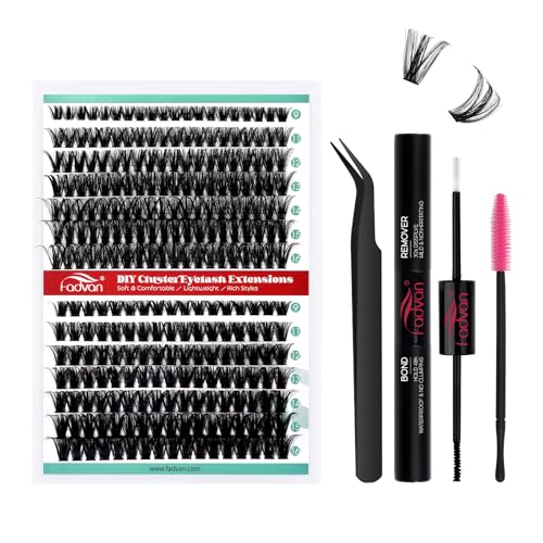FADVAN Wimpern Extensionsset 280pcs,individuell Wimpern 60D+80D, kommt mit Wimpernkleber und -entferner, Cluster-Wimpernapplikator und Pinzettenset. von FADVAN