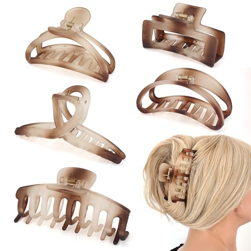 5PCS Haar Kralle Clips für Frauen Matte Kralle Clips für Mädchen Bernstein Braun Haarclips Rutschfeste mittlere große Haarklemmen für dünnes Haar Mode Haarzubehör mit Multi-Styles von FAELBATY
