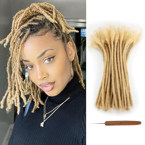 FAELBATY Loc Extensions Menschliches Haar 0.6cm Dicke 8" 30 Stränge Dreadlock Extensions Handmade 100% Echtes Menschliches Haar für Männer Frauen kann gekräuselt und gebleicht Dreads mit Nadel (613#) von FAELBATY