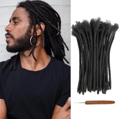 FAELBATY Loc Extensions Menschliches Haar 0.6cm Stärke 8 Zoll 30 Stränge Dreadlock Extensions Handmade 100% Menschliches Haar für Männer Frauen kann gekräuselt und gebleicht Dreads mit Nadel (schwarz) von FAELBATY