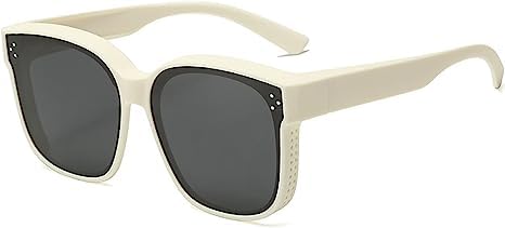 FAFOUR Snapshades passen über Brillen, Sonnenbrillen, die über normale Brillen passen, polarisierte Unisex-Wickelsonnenbrillen, quadratische Sonnenbrillen (Beige) von FAFOUR