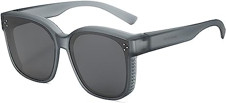 FAFOUR Snapshades passen über Brillen, Sonnenbrillen, die über normale Brillen passen, polarisierte Unisex-Wickelsonnenbrillen, quadratische Sonnenbrillen (Grau) von FAFOUR