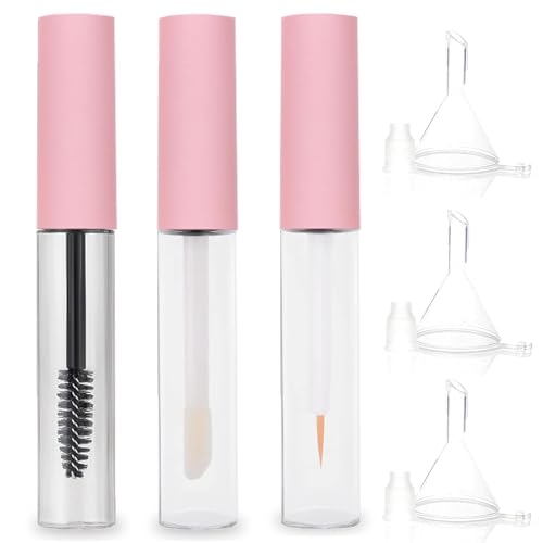 Leere Mascara-Testflasche, 3 Stück 10 ml leere Mascara-Tube und Zauberstab, Eyeliner-Tube und Lipgloss-Tuben für Öl, leere Acrylflasche (Rosa) von FAFOUR