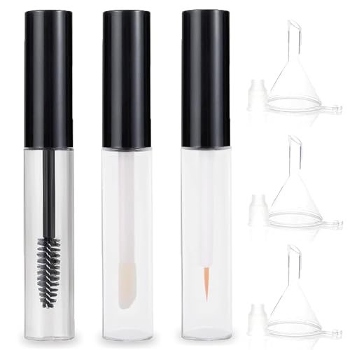 Leere Mascara-Testflasche, 3 Stück 10 ml leere Mascara-Tube und Zauberstab, Eyeliner-Tube und Lipgloss-Tuben für Öl, leere Acrylflasche (Schwarz) von FAFOUR