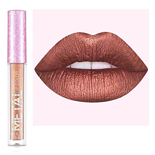 Metallischer flüssiger Lippenstift Lippenfarbe Non Stick Cup Matte Lip Glaze Farbe Makeup, Perlen-Schönheits-Makeup von FAFOUR