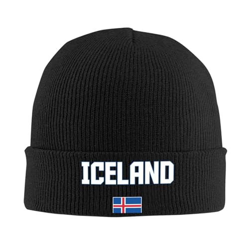 FAGIUCHI Iceland Flag Cool Isländer Winter Strickmütze Beanie Cap Erwachsene Warme Mützen Schwarz, Schwarz , 7 1/8-7 1/4 von FAGIUCHI