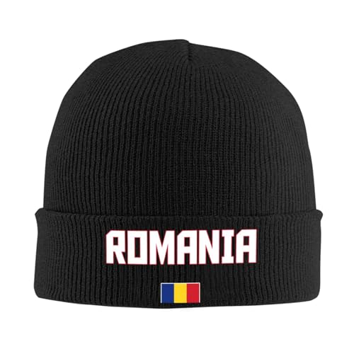 FAGIUCHI Rumänien-Flagge, coole rumänische Winter-Strickmütze, Beanie-Mütze, Erwachsene, warme Kapp, Schwarz , 7 1/8-7 1/4 von FAGIUCHI