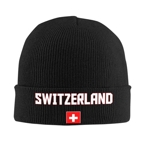 FAGIUCHI Schweiz Flagge Coole Schweizer Winter Strickmütze Beanie Cap Erwachsene Warme Caps Schwarz, Schwarz , 7 1/8-7 1/4 von FAGIUCHI