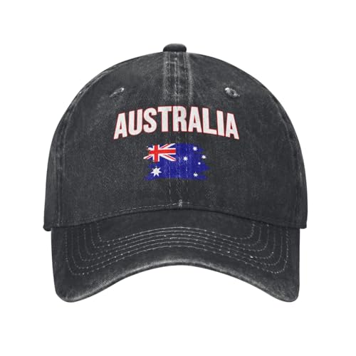 FAGIUCHI Washed Denim Australia Flag Australian Aussie Baseball Cap Herren Vintage Baumwolle Unisex Patriotische Caps, Schwarz , 7 1/8-7 1/4 von FAGIUCHI