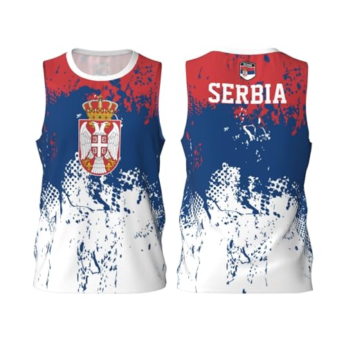 Serbien Flagge Grain Basketball Trikot Shirt Team Up Sport 3D Full Print Design Trikots, Schwarz , XXL von FAGIUCHI