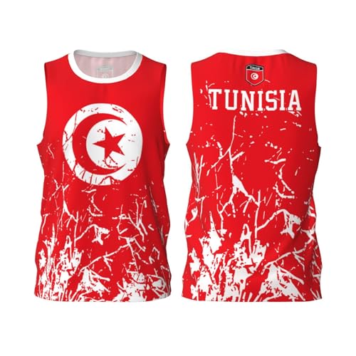 Tunesien Flagge Grain Basketball Trikot Shirt Team Up Sport 3D Full Print Design Trikots, Schwarz , XXL von FAGIUCHI