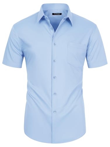 FAHIZO Herren Hemd Regular Fit Einfarbiges Kurzärmeliges Hemd mit Brusttasche Casual,Business & Formal Button Up Hemd für Büro, Blau-4XL von FAHIZO
