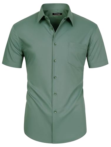 FAHIZO Herren Hemd Regular Fit Einfarbiges Kurzärmeliges Hemd mit Brusttasche Casual,Business & Formal Button Up Hemd für Büro, Grün-4XL von FAHIZO