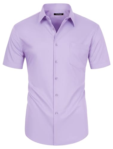 FAHIZO Herren Hemd Regular Fit Einfarbiges Kurzärmeliges Hemd mit Brusttasche Casual,Business & Formal Button Up Hemd für Büro, Lavendel-4XL von FAHIZO