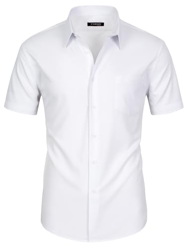 FAHIZO Herren Hemd Regular Fit Einfarbiges Kurzärmeliges Hemd mit Brusttasche Casual,Business & Formal Button Up Hemd für Büro, Weiß-3XL von FAHIZO