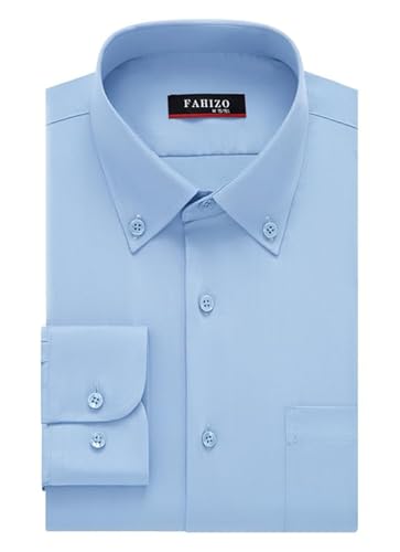FAHIZO Herren Hemd Regular Fit Einfarbiges Langarm Hemd mit Brusttasche Casual,Business & Formal Button DownHemd für Büro, Blau,L von FAHIZO