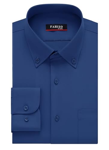 FAHIZO Herren Hemd Regular Fit Einfarbiges Langarm Hemd mit Brusttasche Casual,Business & Formal Button DownHemd für Büro, Dunkel blau,M von FAHIZO