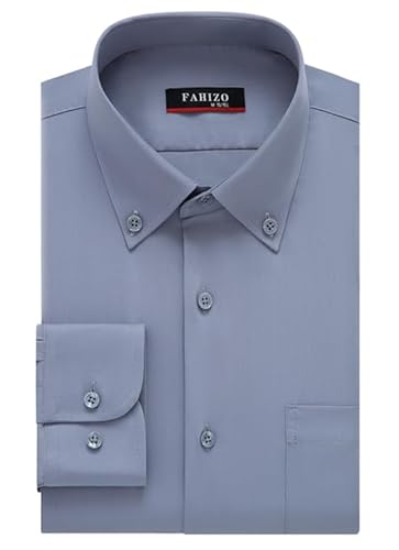 FAHIZO Herren Hemd Regular Fit Einfarbiges Langarm Hemd mit Brusttasche Casual,Business & Formal Button DownHemd für Büro, Grau,XL von FAHIZO