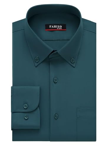 FAHIZO Herren Hemd Regular Fit Einfarbiges Langarm Hemd mit Brusttasche Casual,Business & Formal Button DownHemd für Büro, Grün,M von FAHIZO
