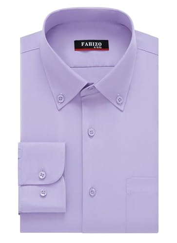 FAHIZO Herren Hemd Regular Fit Einfarbiges Langarm Hemd mit Brusttasche Casual,Business & Formal Button DownHemd für Büro, Lavendel,L von FAHIZO