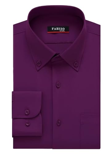 FAHIZO Herren Hemd Regular Fit Einfarbiges Langarm Hemd mit Brusttasche Casual,Business & Formal Button DownHemd für Büro, Lila,4XL von FAHIZO