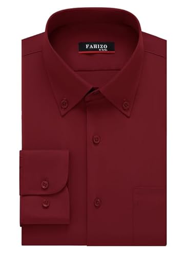 FAHIZO Herren Hemd Regular Fit Einfarbiges Langarm Hemd mit Brusttasche Casual,Business & Formal Button DownHemd für Büro, Rot,XL von FAHIZO