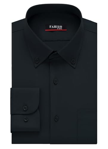 FAHIZO Herren Hemd Regular Fit Einfarbiges Langarm Hemd mit Brusttasche Casual,Business & Formal Button DownHemd für Büro, Schwarz,XL von FAHIZO