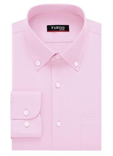 FAHIZO Herren Hemd Regular Fit Einfarbiges Langarm Hemd mit Brusttasche Casual,Business & Formal Button DownHemd für Büro,Pink,XL von FAHIZO