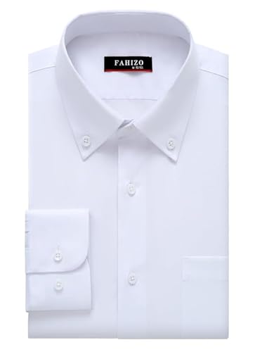 FAHIZO Herren Hemd Regular Fit Einfarbiges Langarm Hemd mit Brusttasche Casual,Business & Formal Button DownHemd für Büro,Weiß,XL von FAHIZO