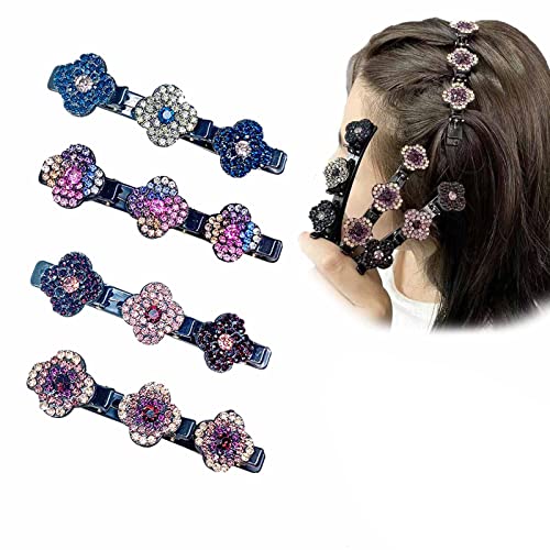 4 Stück Haarspangen mit Kristallblume, Haarschmuck Damen Mädchen Strass-Haarspange, Haarnadel-Entenschnabel-Clip, modische Doppelschicht-Mini-Haarspangen (4 Stück) von FAHOI