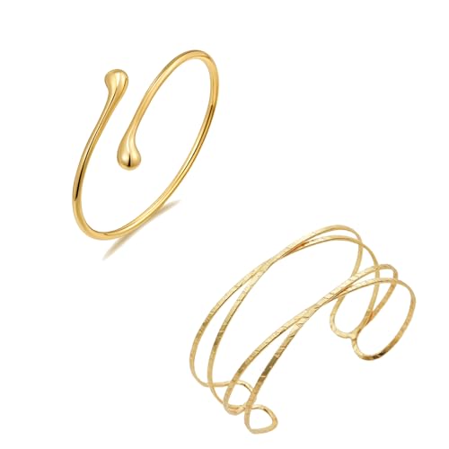 FAINCA 2 Stücke Armband Mädchen Manschettenarmband, Verstellbarer Offener Oberarmreif Gold, Armreif Oberarm, Armreifen, Eleganter Stapelschmuck für Oberarm Schmuck von FAINCA