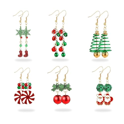 FAINCA 6 Stück Weihnachtsohrringe Damen Keine Kletten Weihnachts Ohrringe Weihnachten Ohrringe Weihnachtskugeln Weihnachtliches Design für Weihnachten Silvester Geburtstagsfeiern Feiertagstreffen von FAINCA