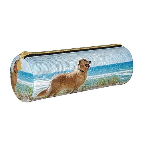 Bleistift-Aufbewahrungstasche aus Leder mit Blumendruck, geeignet für den täglichen Gebrauch, Golden Retriever, Einheitsgröße, Münzbeutel von FAIRAH