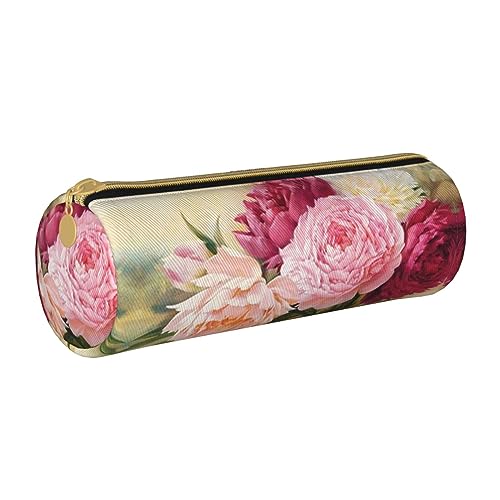 Bleistift-Aufbewahrungstasche aus Leder mit Blumendruck, geeignet für den täglichen Gebrauch, Pfingstrosenblüten, Einheitsgröße, Münzbeutel von FAIRAH