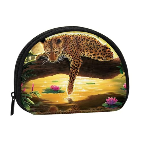 Blooming Flowers Black Printed Portable Full Width Printed Coin Purse is Convenient for Daily Use, Lustiger Leopard, Einheitsgröße, Münzbeutel von FAIRAH